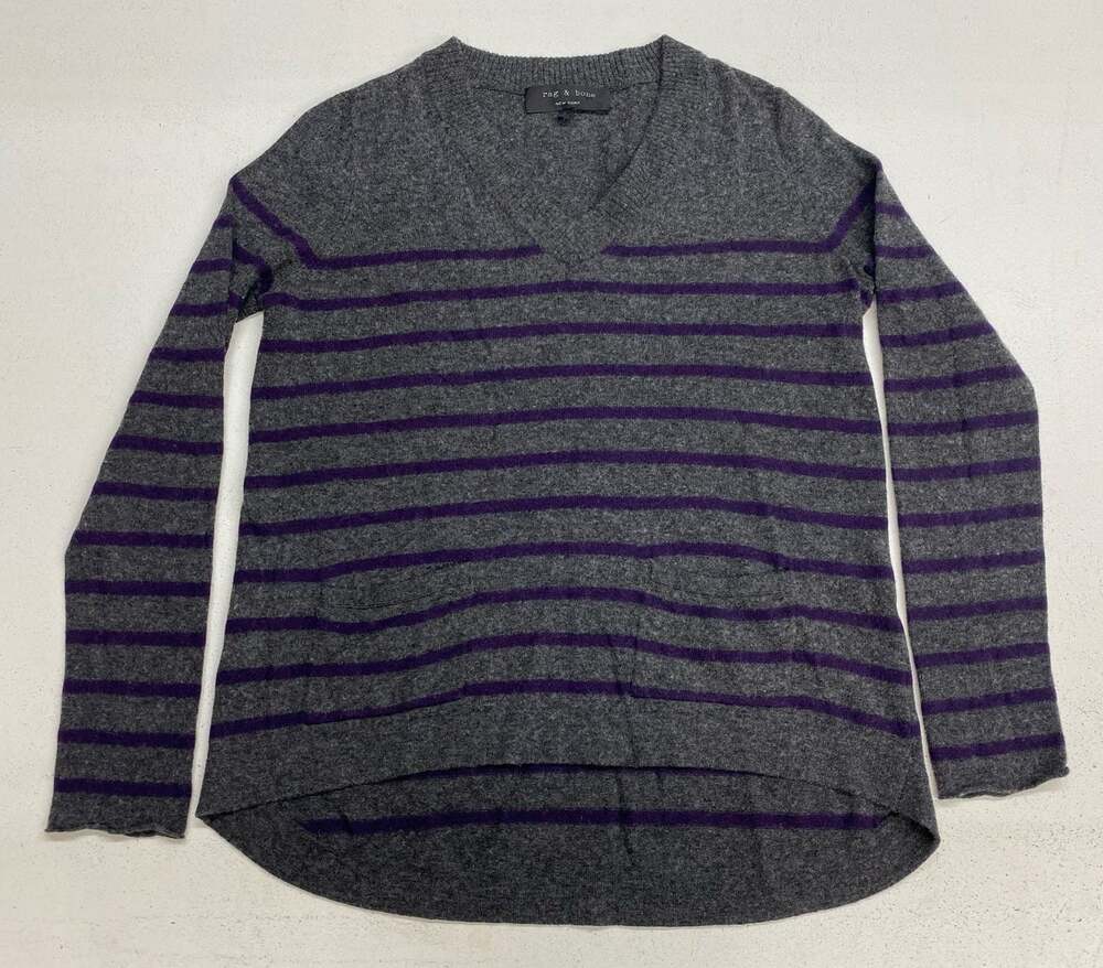 Women Rag & Bone v-neck stripe wool cashmere angora pullover sweater, S